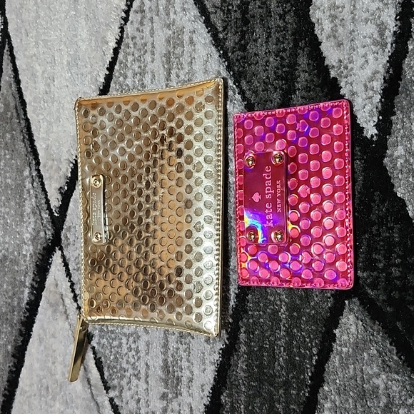 KATE SPADE ♠️ NEW YORK IRIDESCENT PINK SLIM CARD HOLDER & GOLD SHINE WAL… - Picture 1 of 11
